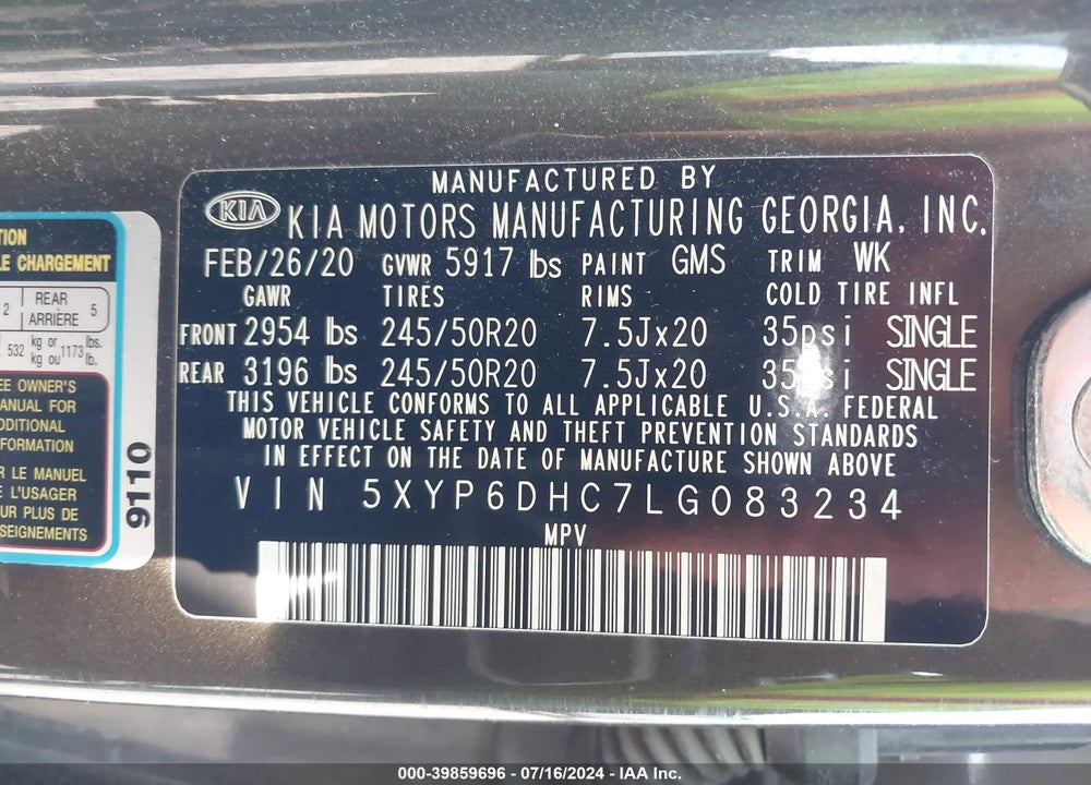 2020 KIA TELLURIDE S VIN: 5XYP6DHC7LG083234
