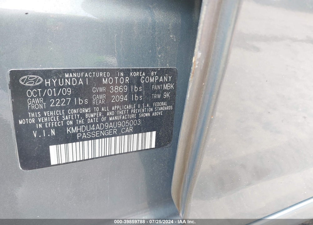 2010 HYUNDAI ELANTRA GLS VIN: KMHDU4AD9AU905003
