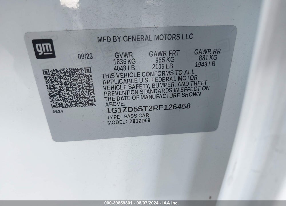 2024 CHEVROLET MALIBU LT VIN: 1G1ZD5ST2RF126458