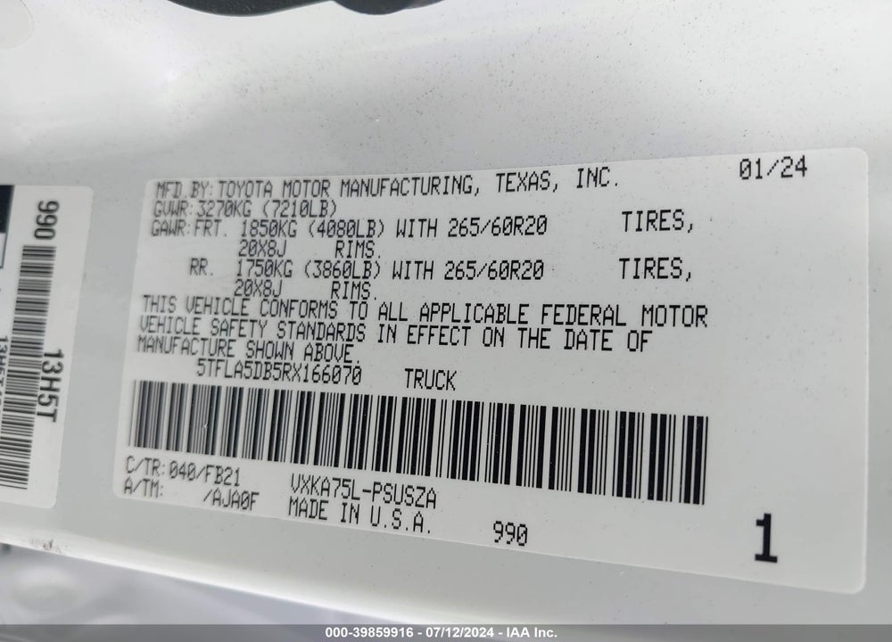 2024 TOYOTA TUNDRA SR5 VIN: 5TFLA5DB5RX166070
