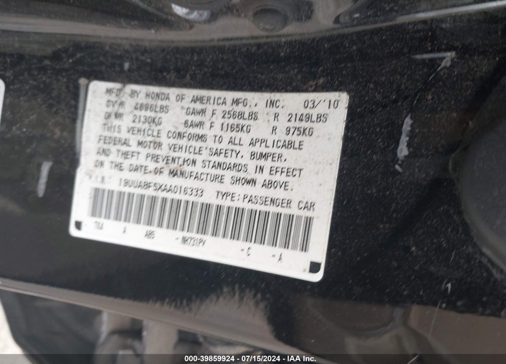 2010 ACURA TL 3.5 VIN: 19UUA8F5XAA016333