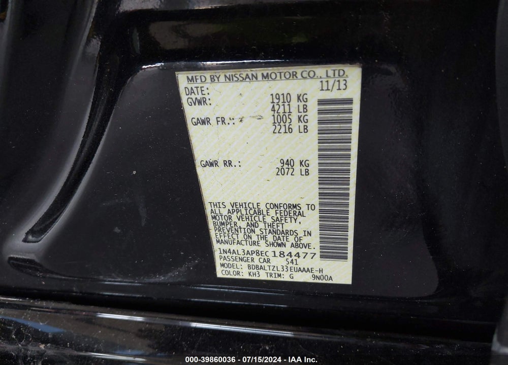 2014 NISSAN ALTIMA 2.5 SV VIN: 1N4AL3AP8EC184477