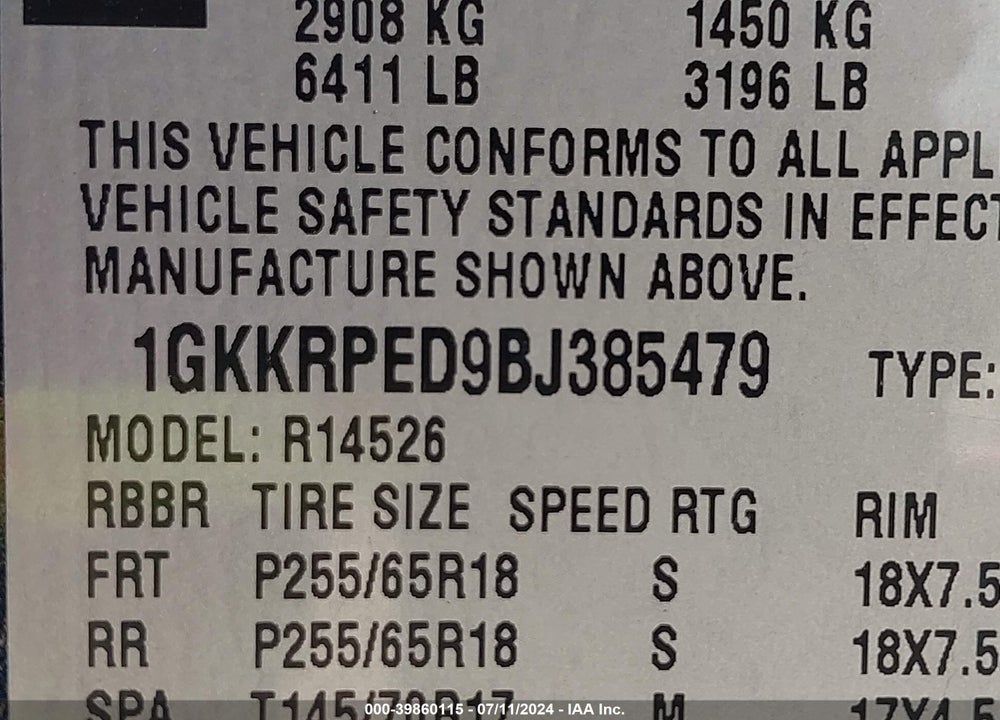 2011 GMC ACADIA SLE VIN: 1GKKRPED9BJ385479