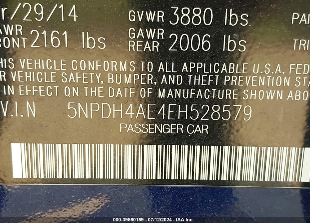 2014 HYUNDAI ELANTRA SE VIN: 5NPDH4AE4EH528579