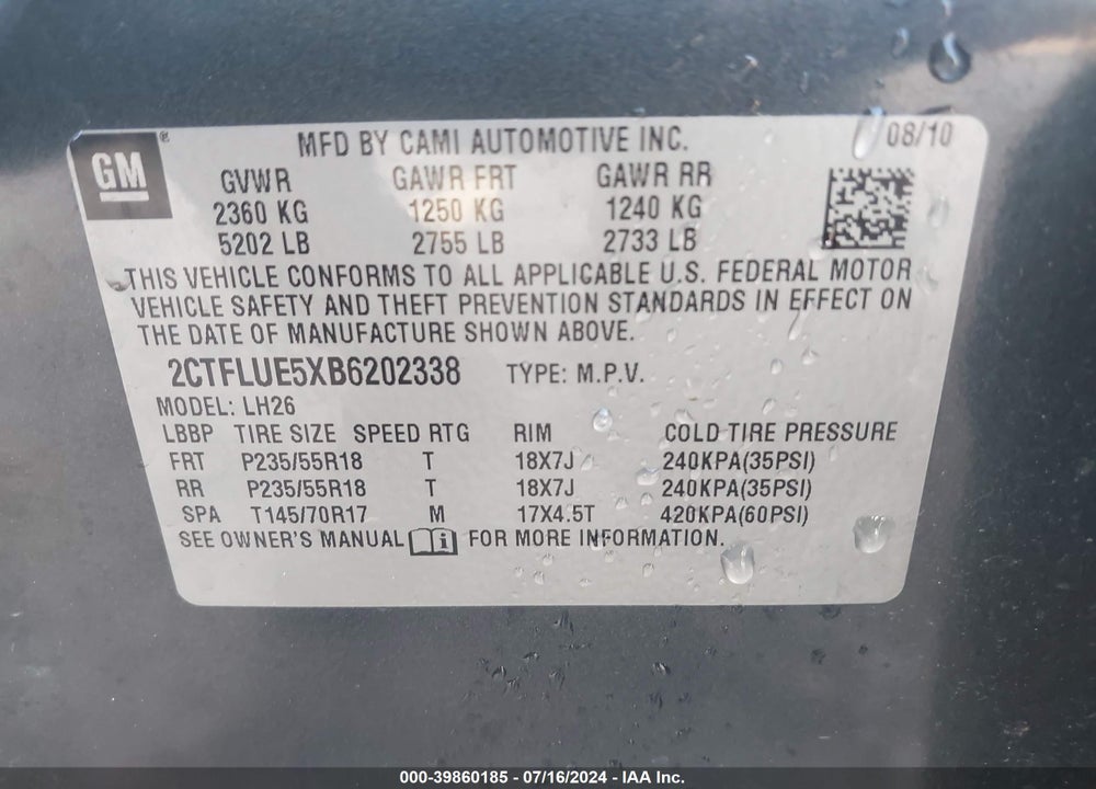 2011 GMC TERRAIN SLT-1 VIN: 2CTFLUE5XB6202338