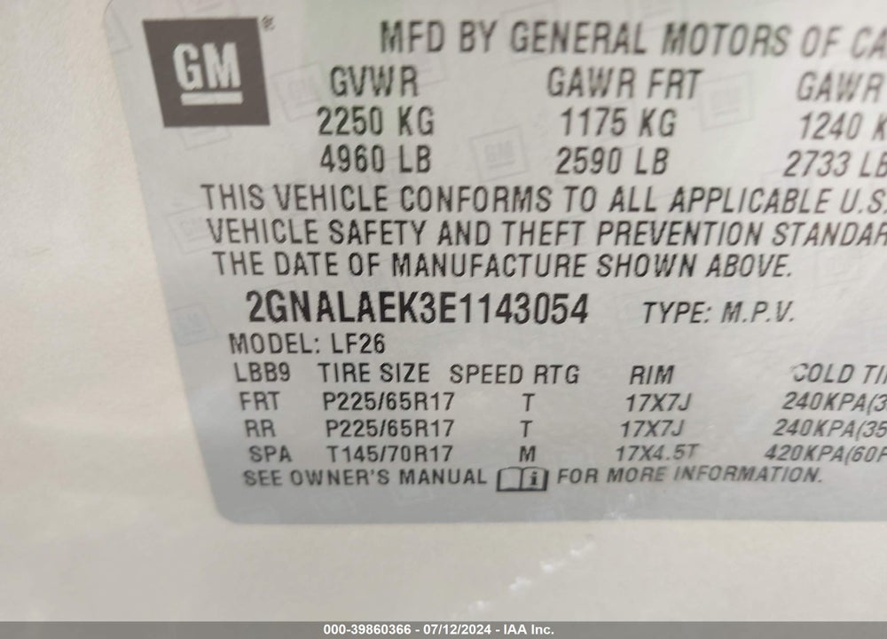 2014 CHEVROLET EQUINOX LS VIN: 2GNALAEK3E1143054