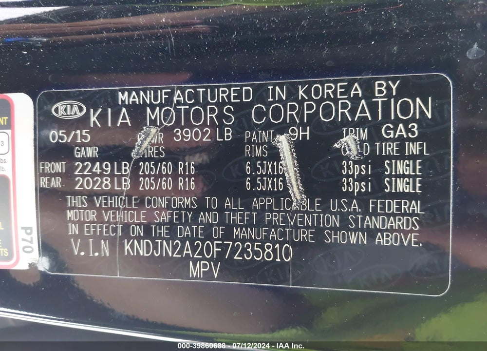 2015 KIA SOUL VIN: KNDJN2A20F7235810
