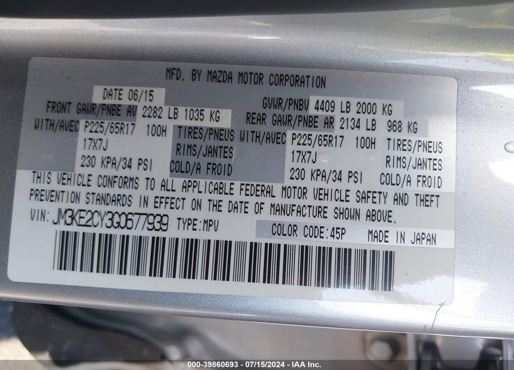 2016 MAZDA CX-5 VIN: JM3KE2CY3G0677939