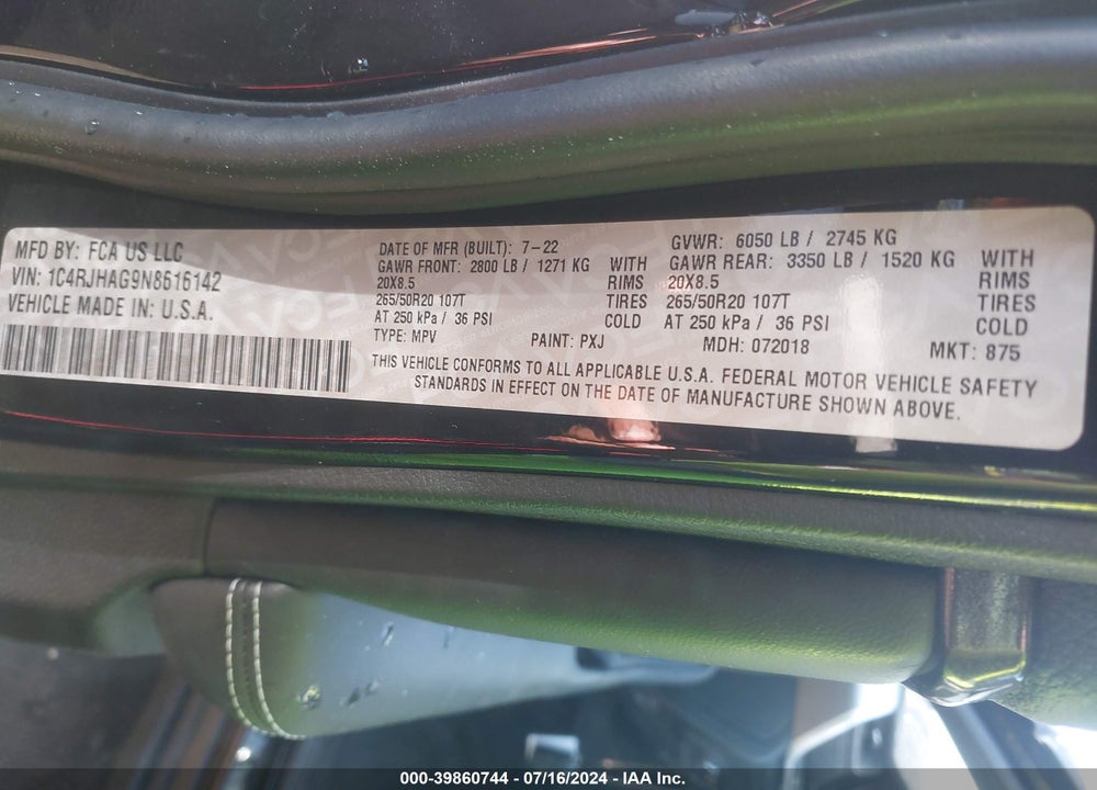 2022 JEEP GRAND CHEROKEE ALTITUDE 4X4 VIN: 1C4RJHAG9N8616142