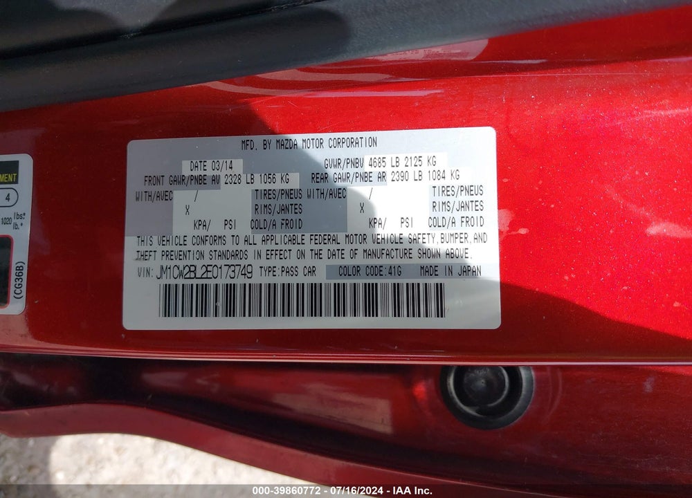 2014 MAZDA 5 SPORT VIN: JM1CW2BL2E0173749