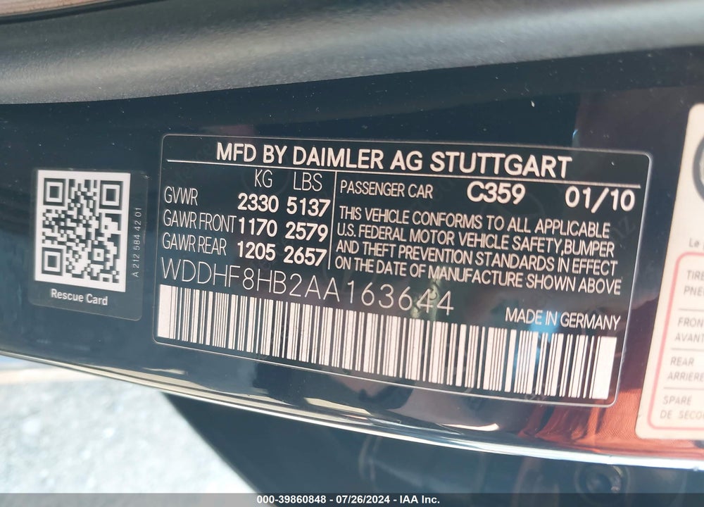 2010 MERCEDES-BENZ E 350 4MATIC VIN: WDDHF8HB2AA163644