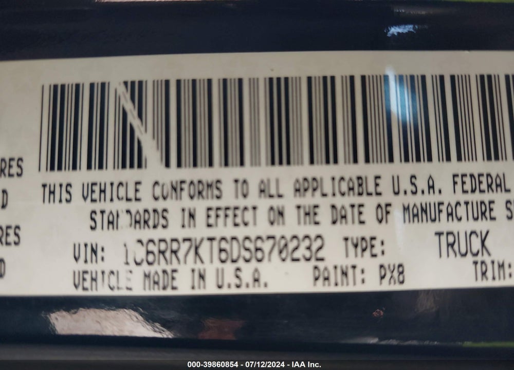 2013 RAM 1500 EXPRESS VIN: 1C6RR7KT6DS670232