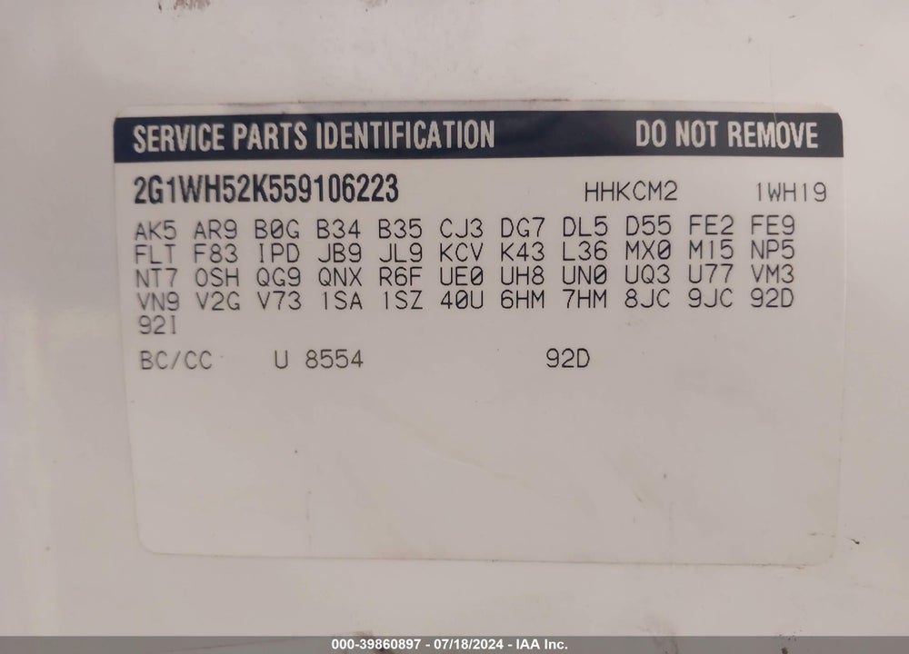 2005 CHEVROLET IMPALA LS VIN: 2G1WH52K559106223