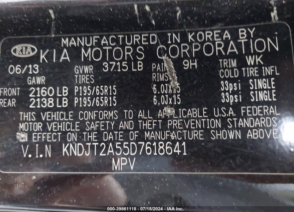 2013 KIA SOUL VIN: KNDJT2A55D7618641