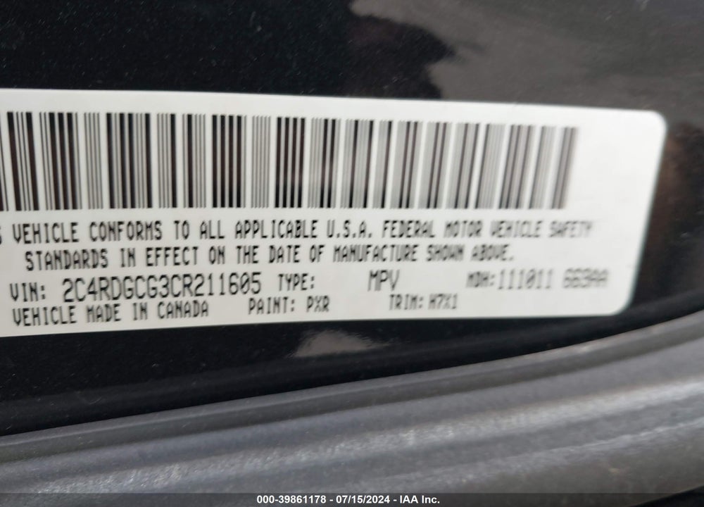 2012 DODGE GRAND CARAVAN SXT VIN: 2C4RDGCG3CR211605