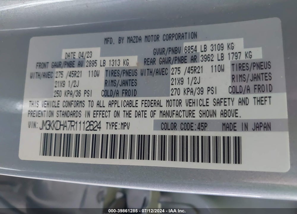 2024 MAZDA CX-90 PHEV PREMIUM VIN: JM3KKDHA7R1112624