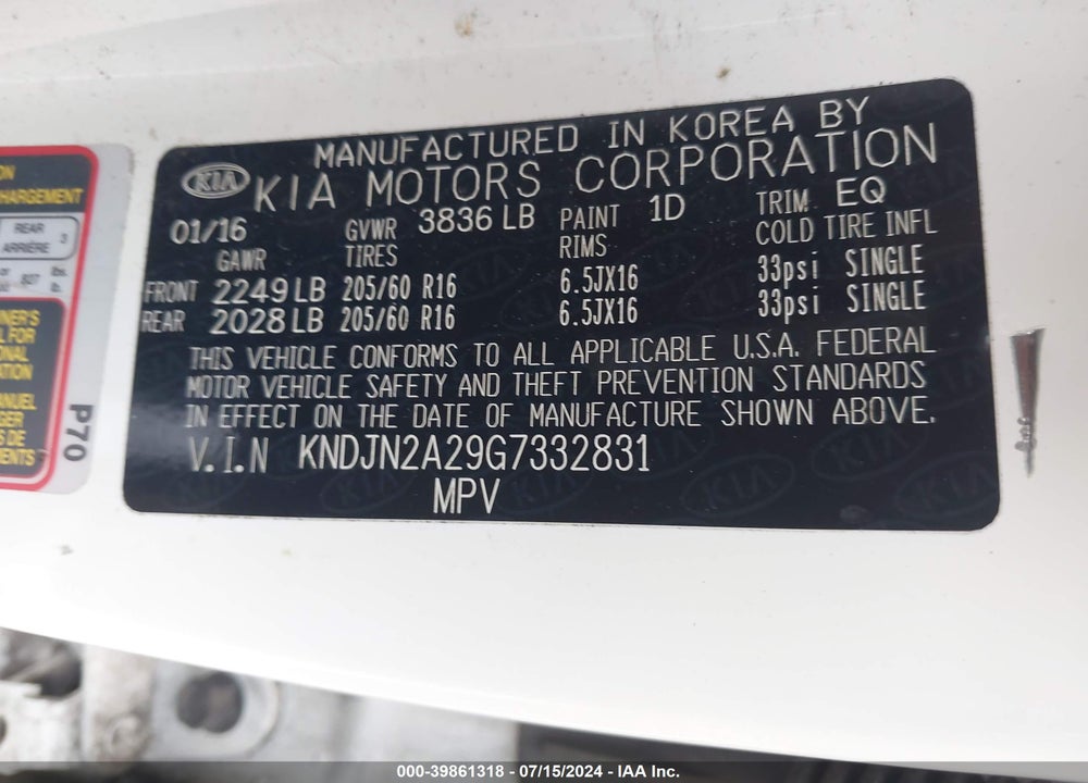 2016 KIA SOUL VIN: KNDJN2A29G7332831