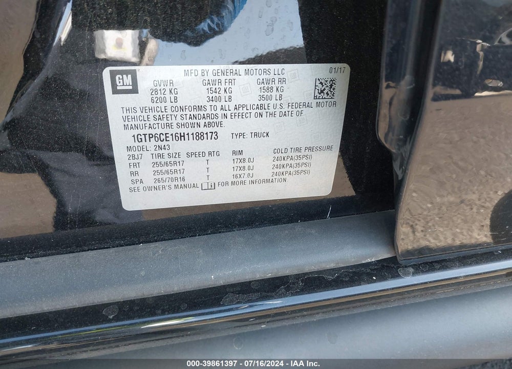 2017 GMC CANYON SLE VIN: 1GTP6CE16H1188173