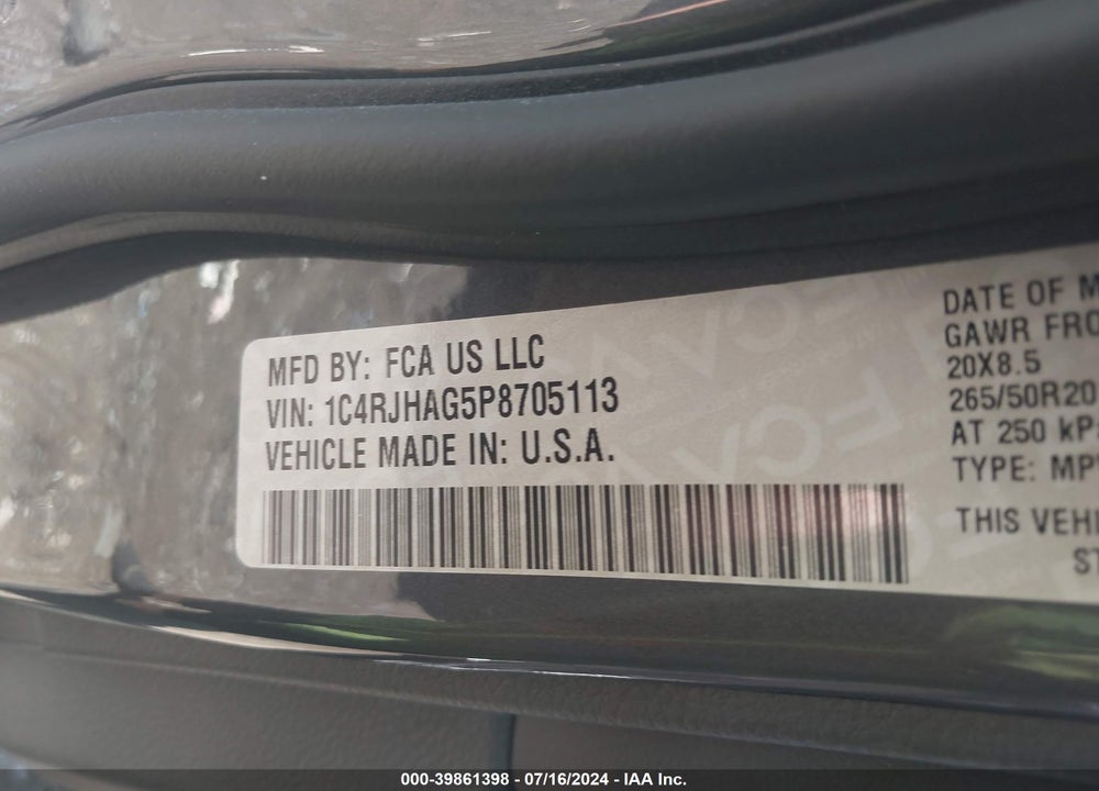 2023 JEEP GRAND CHEROKEE ALTITUDE VIN: 1C4RJHAG5P8705113