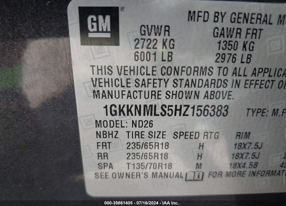 2017 GMC ACADIA SLT-1 VIN: 1GKKNMLS5HZ156383