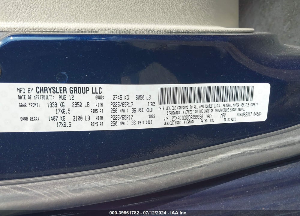 2013 CHRYSLER TOWN & COUNTRY TOURING-L VIN: 2C4RC1CG3DR559390