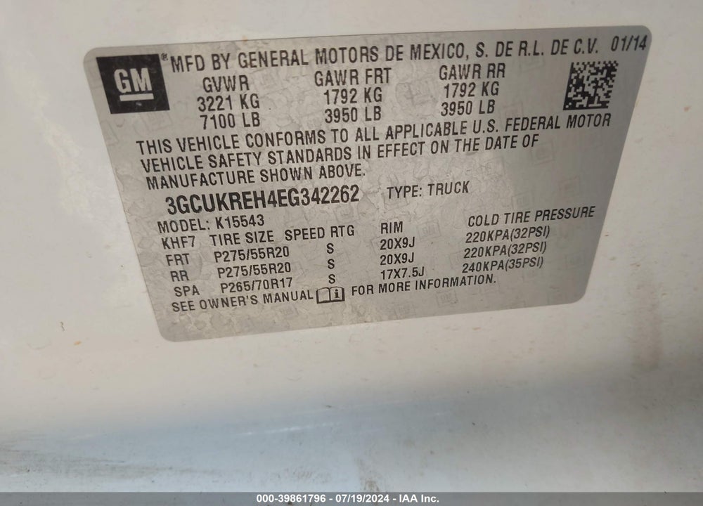 2014 CHEVROLET SILVERADO 1500 1LT VIN: 3GCUKREH4EG342262