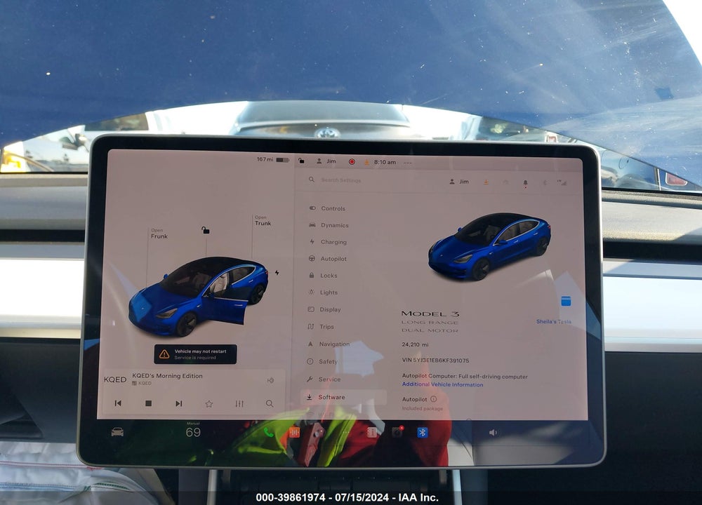 2019 TESLA MODEL 3 LONG RANGE/PERFORMANCE VIN: 5YJ3E1EB6KF391075