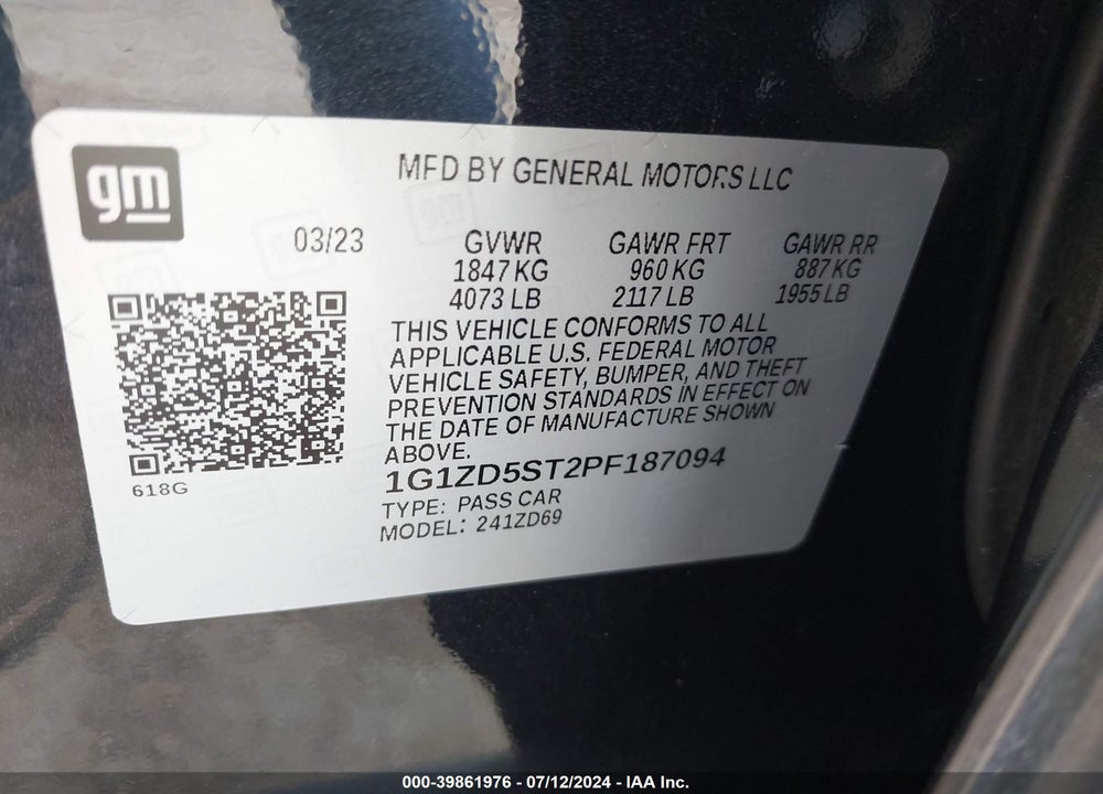 2023 CHEVROLET MALIBU FWD 1LT VIN: 1G1ZD5ST2PF187094