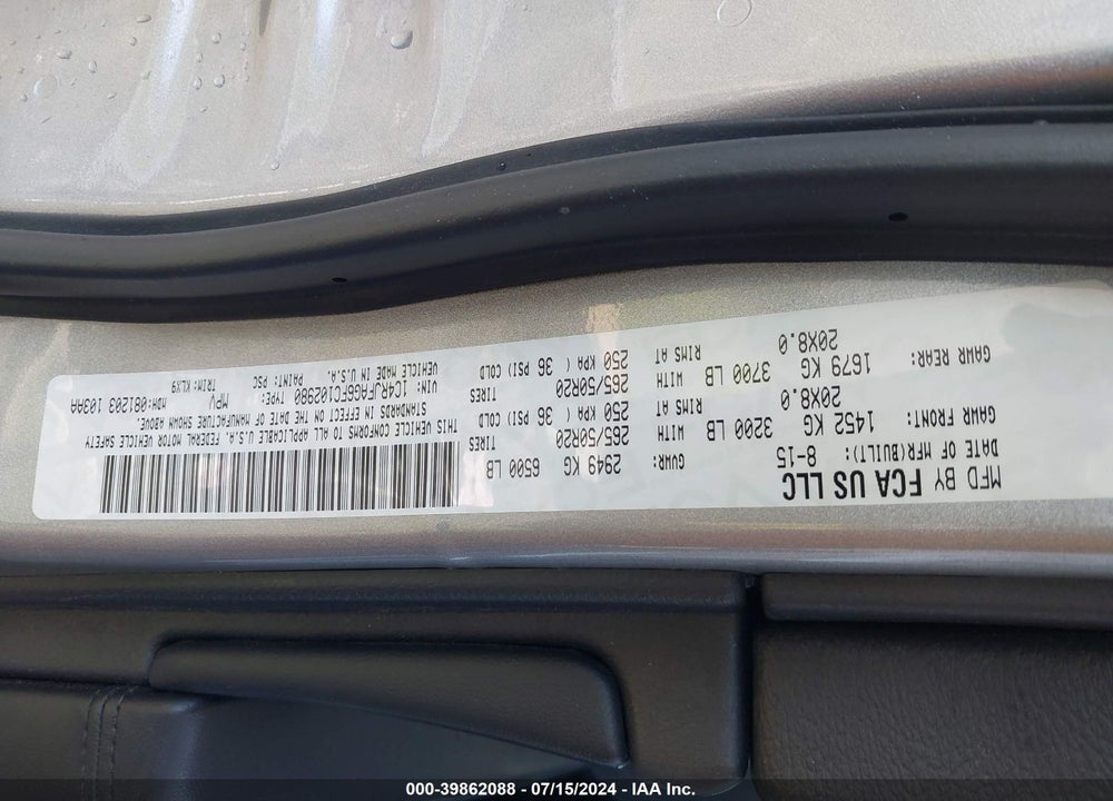 2015 JEEP GRAND CHEROKEE VIN: 1C4RJFAG6FC102980