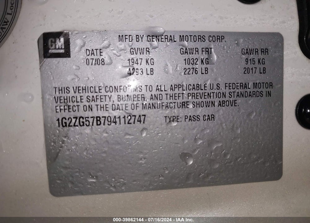 2009 PONTIAC G6 VIN: 1G2ZG57B794112747