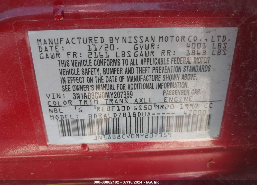 2021 NISSAN SENTRA SV XTRONIC CVT VIN: 3N1AB8CV0MY207359