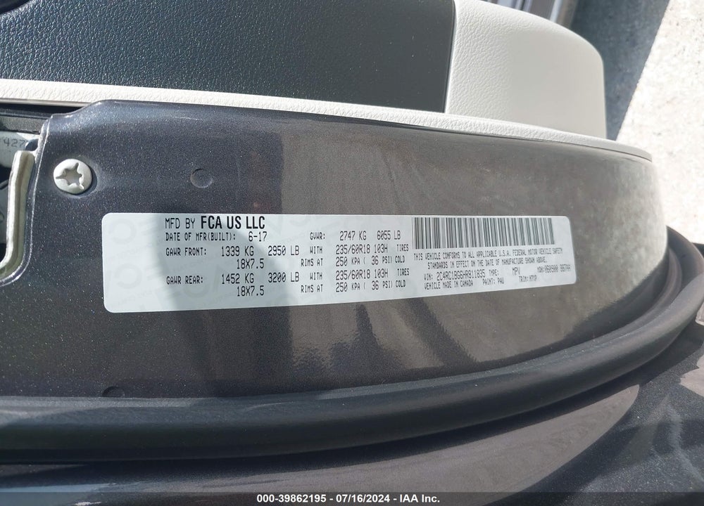 2017 CHRYSLER PACIFICA VIN: 2C4RC1BG6HR811835