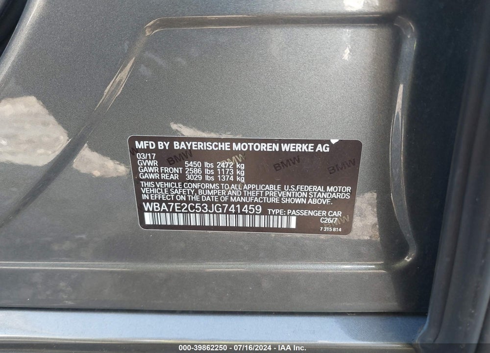 2018 BMW 740I VIN: WBA7E2C53JG741459