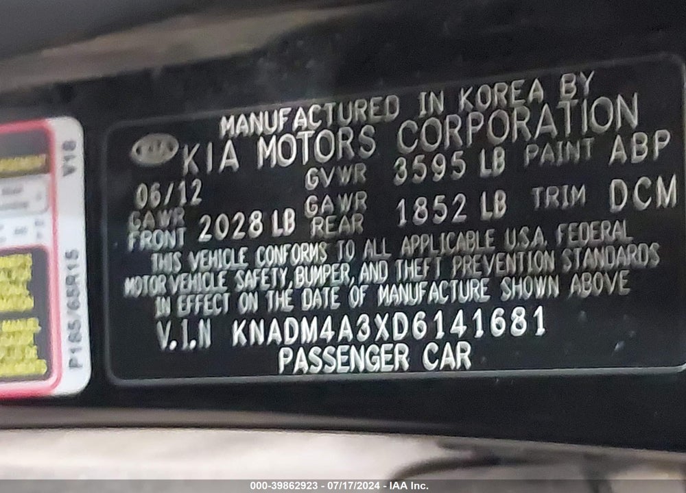 2013 KIA RIO LX VIN: KNADM4A3XD6141681