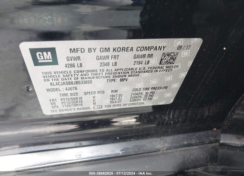 2018 BUICK ENCORE PREFERRED VIN: KL4CJASB8JB533650