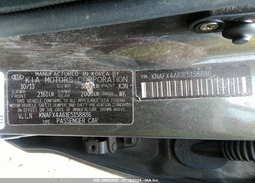 2014 KIA FORTE LX VIN: KNAFX4A61E5158886