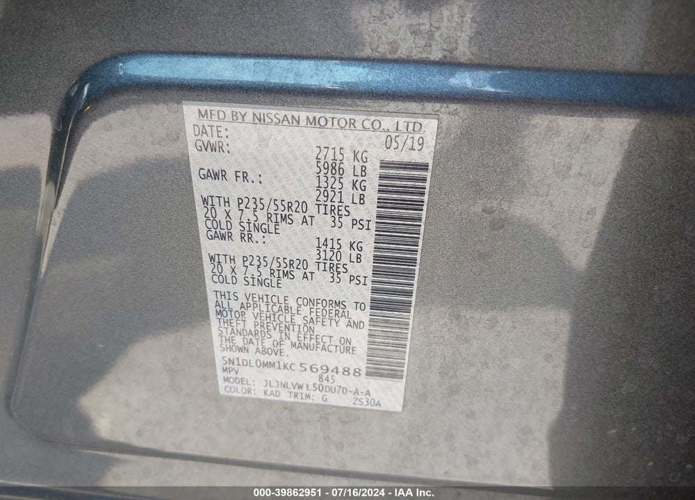 2019 INFINITI QX60 LUXE VIN: 5N1DL0MM1KC569488