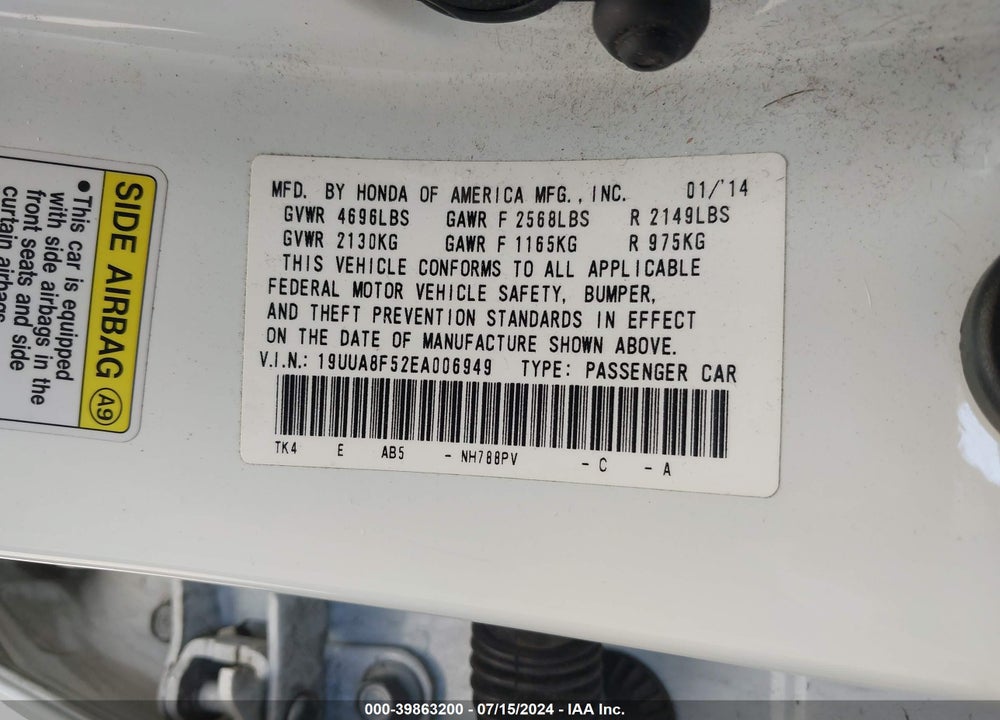 2014 ACURA TL 3.5 VIN: 19UUA8F52EA006949