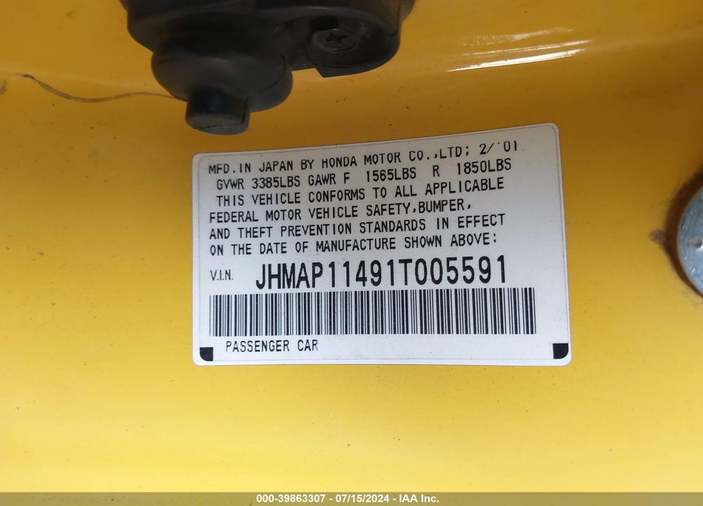 2001 HONDA S2000 VIN: JHMAP11491T005591