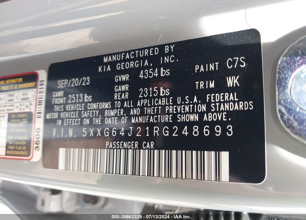 2024 KIA K5 GT LINE VIN: 5XXG64J21RG248693