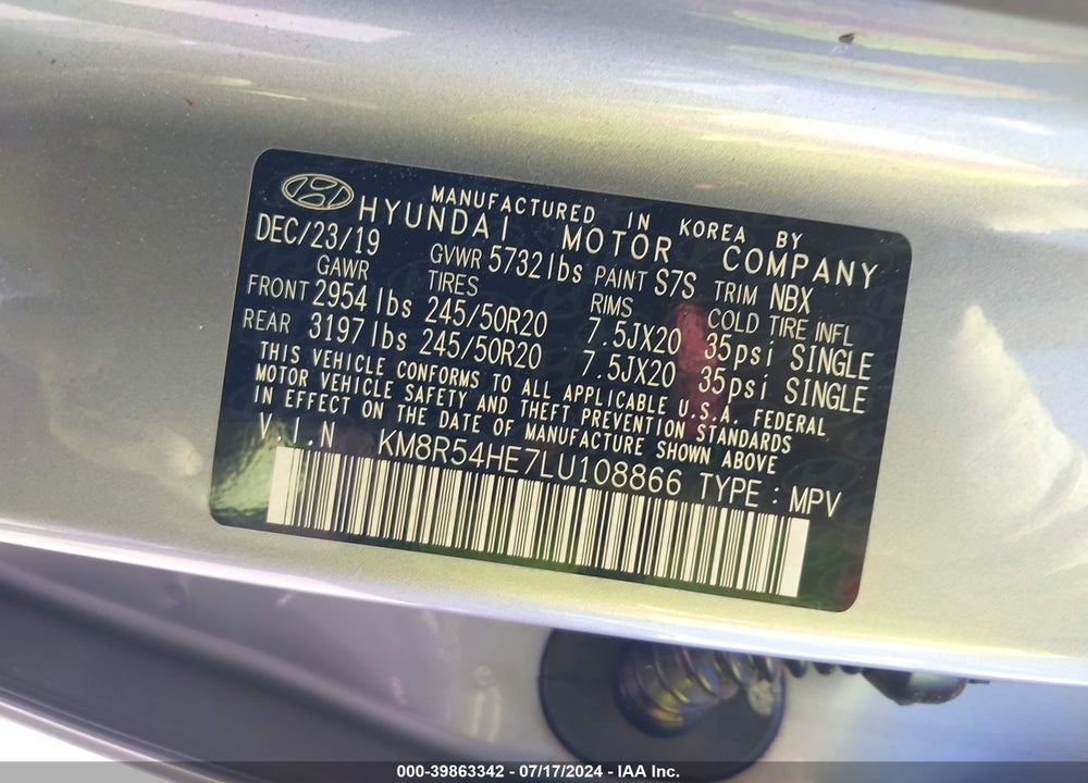 2020 HYUNDAI PALISADE LIMITED VIN: KM8R54HE7LU108866