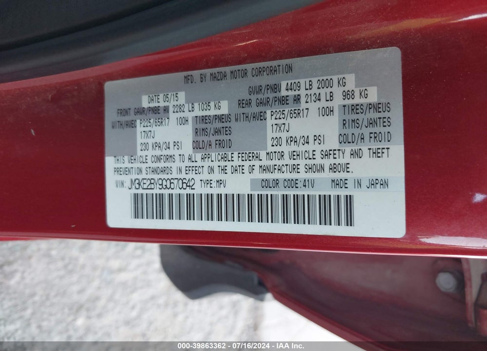 2016 MAZDA CX-5 SPORT VIN: JM3KE2BY9G0670642