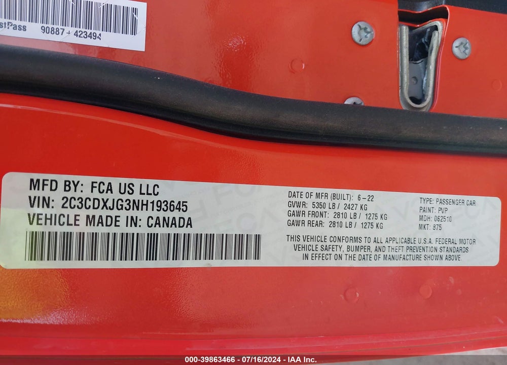 2022 DODGE CHARGER SXT AWD VIN: 2C3CDXJG3NH193645