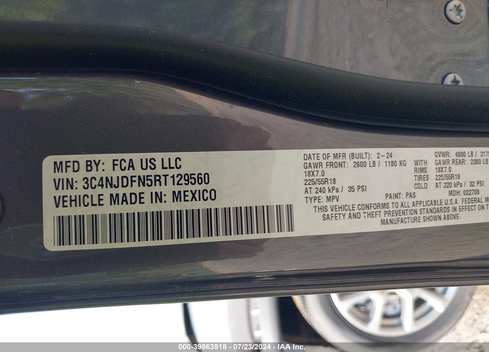 2024 JEEP COMPASS LATITUDE LUX FWD VIN: 3C4NJDFN5RT129560