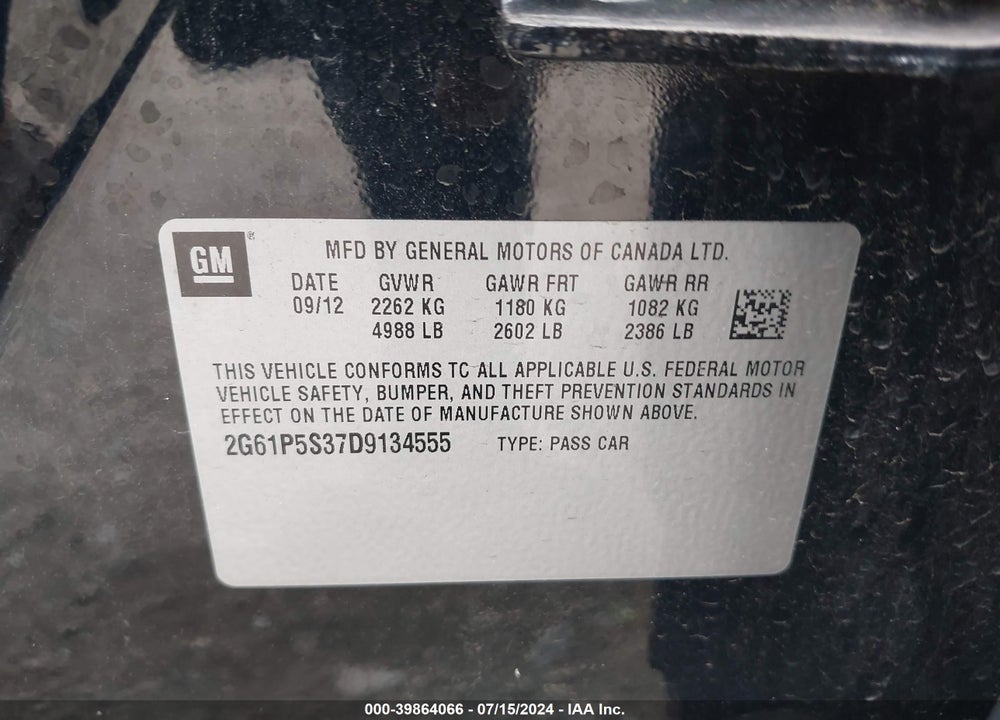 2013 CADILLAC XTS LUXURY VIN: 2G61P5S37D9134555
