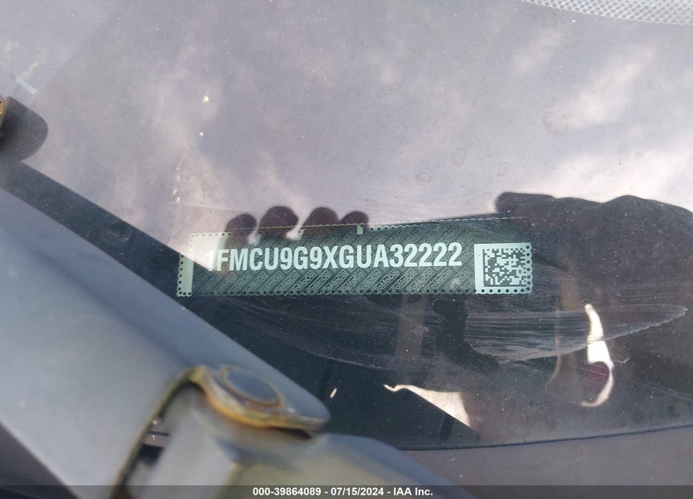 2016 FORD ESCAPE SE VIN: 1FMCU9G9XGUA32222