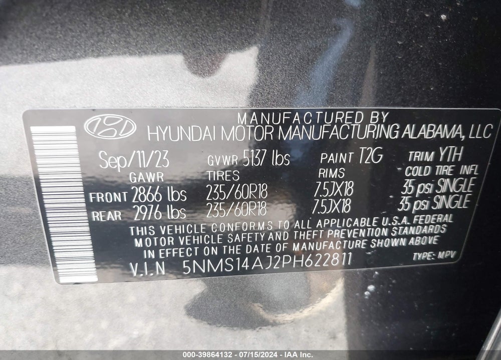 2023 HYUNDAI SANTA FE SE VIN: 5NMS14AJ2PH622811