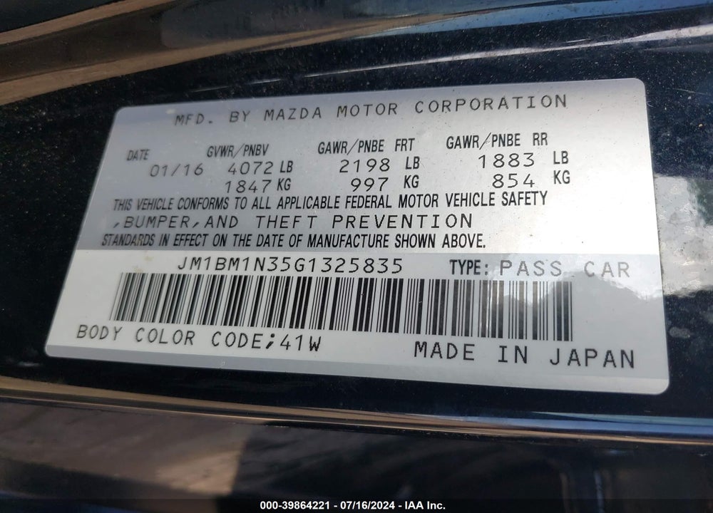 2016 MAZDA 3 S GRAND TOURING VIN: JM1BM1N35G1325835