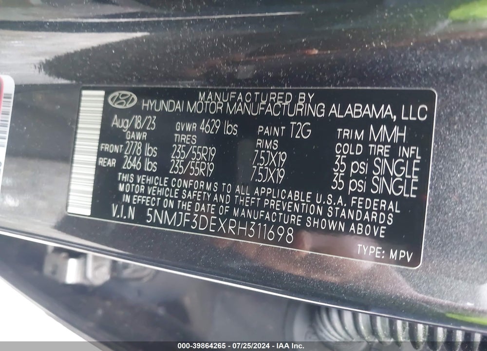 2024 HYUNDAI TUCSON SEL VIN: 5NMJF3DEXRH311698
