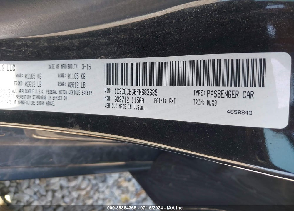 2015 CHRYSLER 200 C VIN: 1C3CCCEG6FN683639